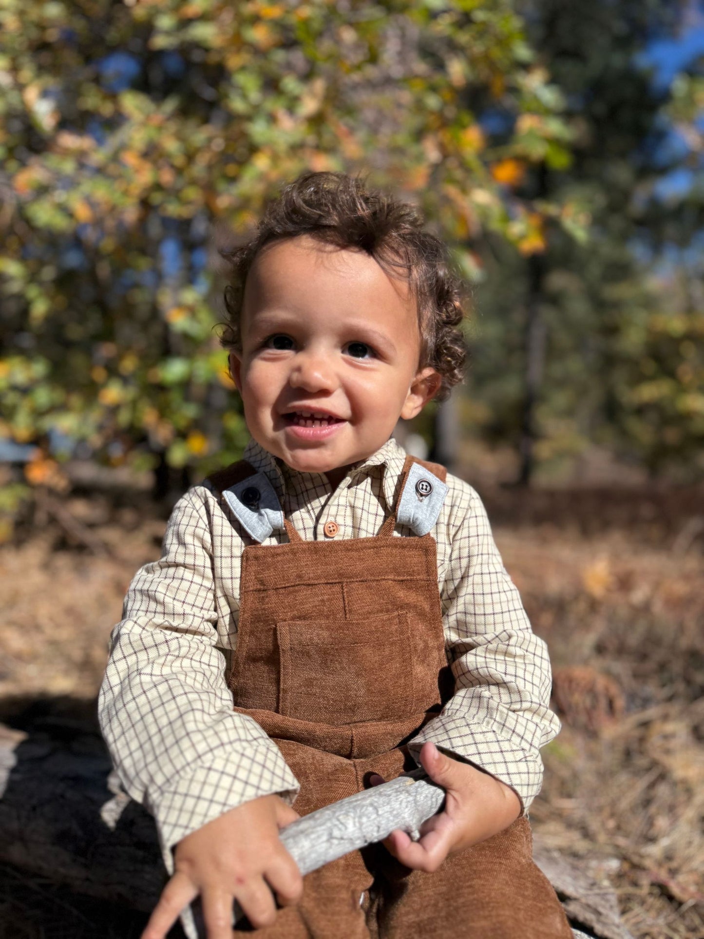 Woven Onesie and Shirt, Cream Country Plaid