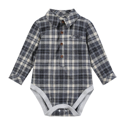 Woven Onesie and Shirt, Blue/Beige Brushed Cotton Plaid