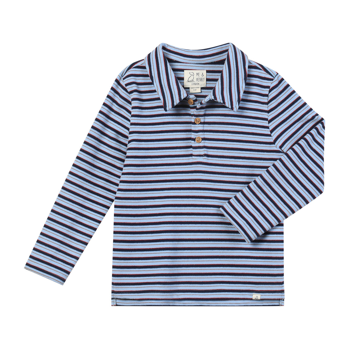 BUGGLE Cosy Fabric Polo, Blue/Navy Stripe