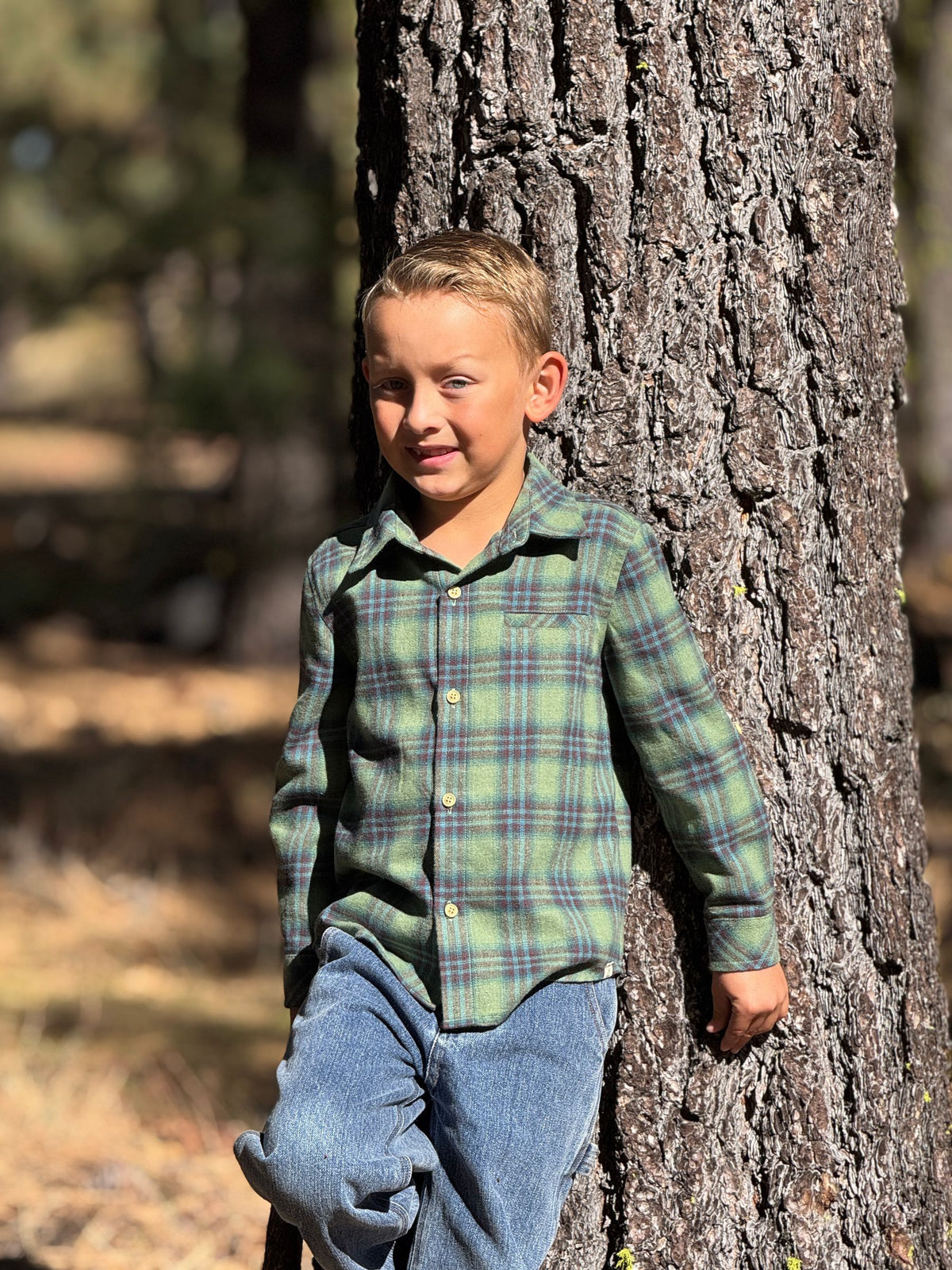 Woven Onesie and Shirt, Green/Teal Plaid
