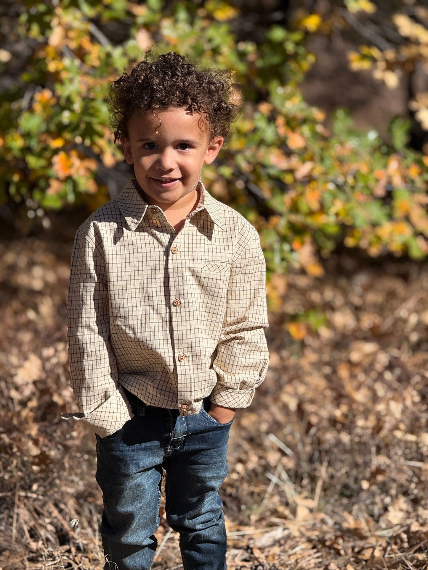 Woven Onesie and Shirt, Cream Country Plaid