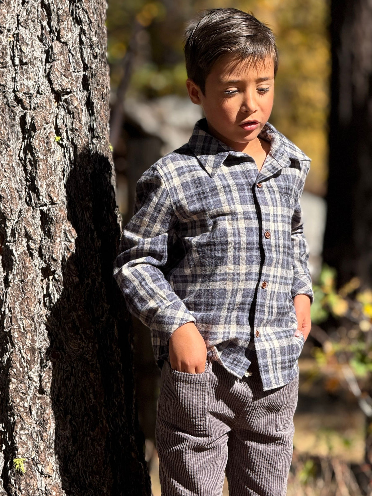 Woven Onesie and Shirt, Blue/Beige Brushed Cotton Plaid