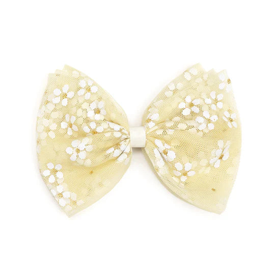 Sunshine Ditsy Daisy Tulle Bow Clip