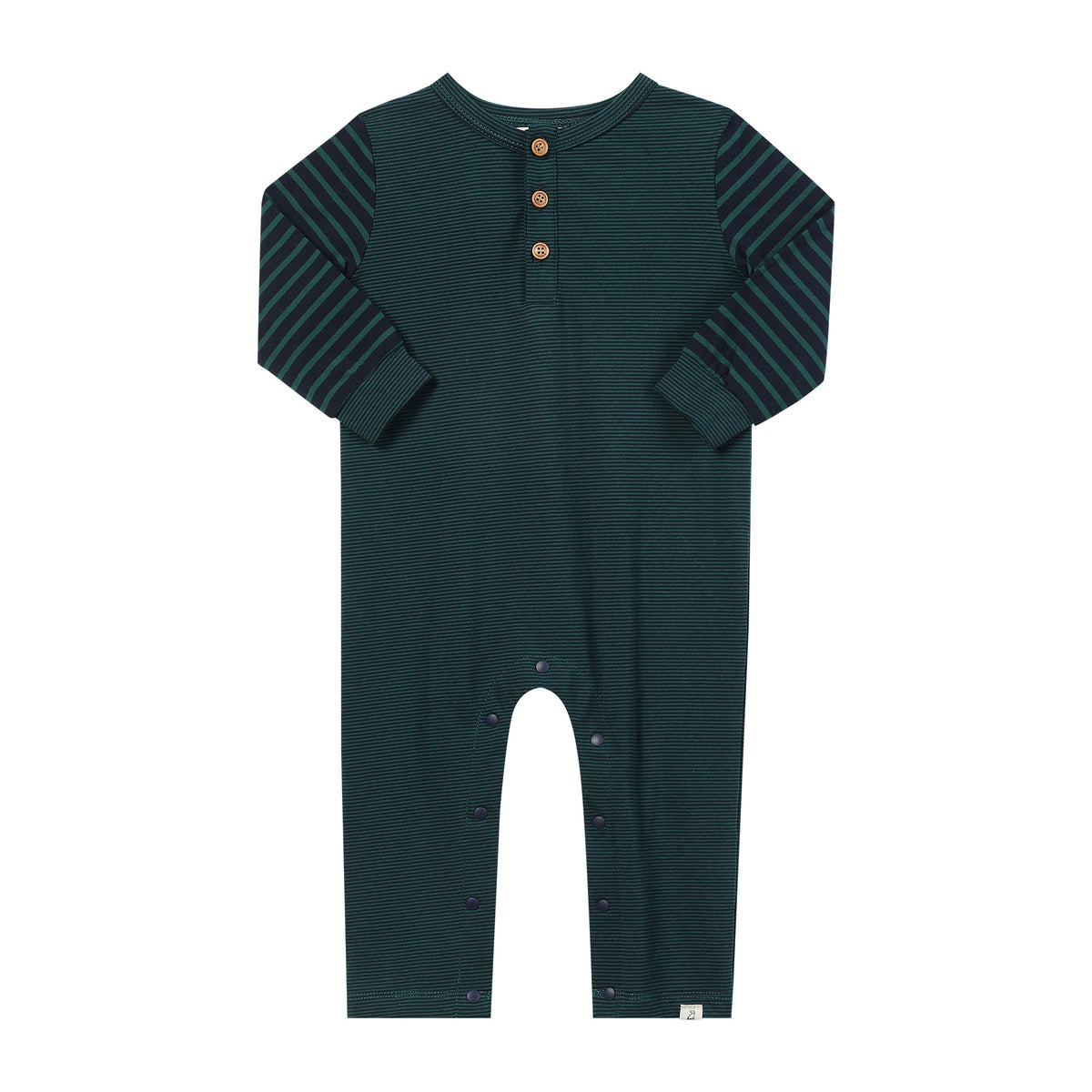 ESTILL Henley Romper, Green/Navy Stripe