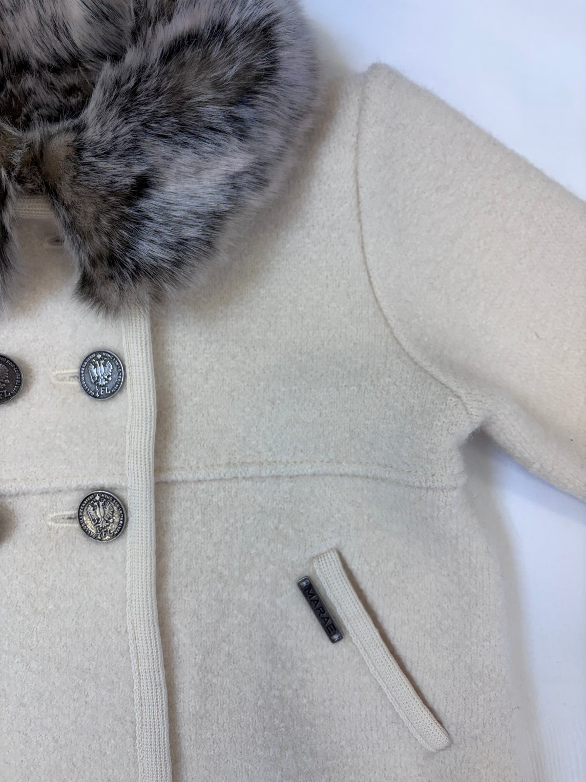 Faux Fur Trimmed Wool Coat, Ivory