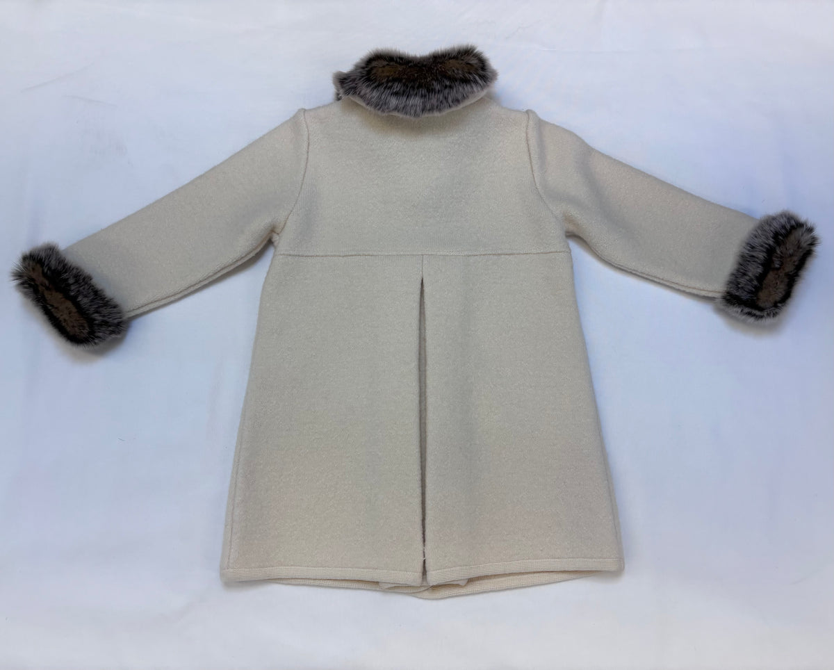 Faux Fur Trimmed Wool Coat, Ivory