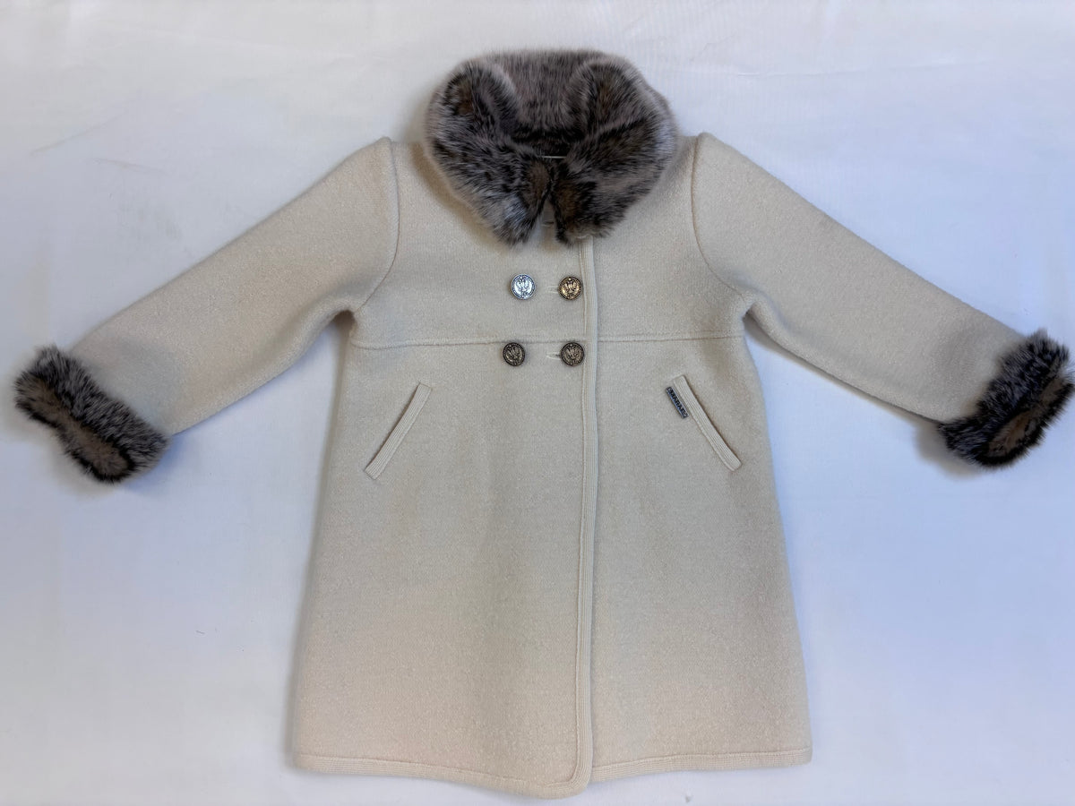 Faux Fur Trimmed Wool Coat, Ivory