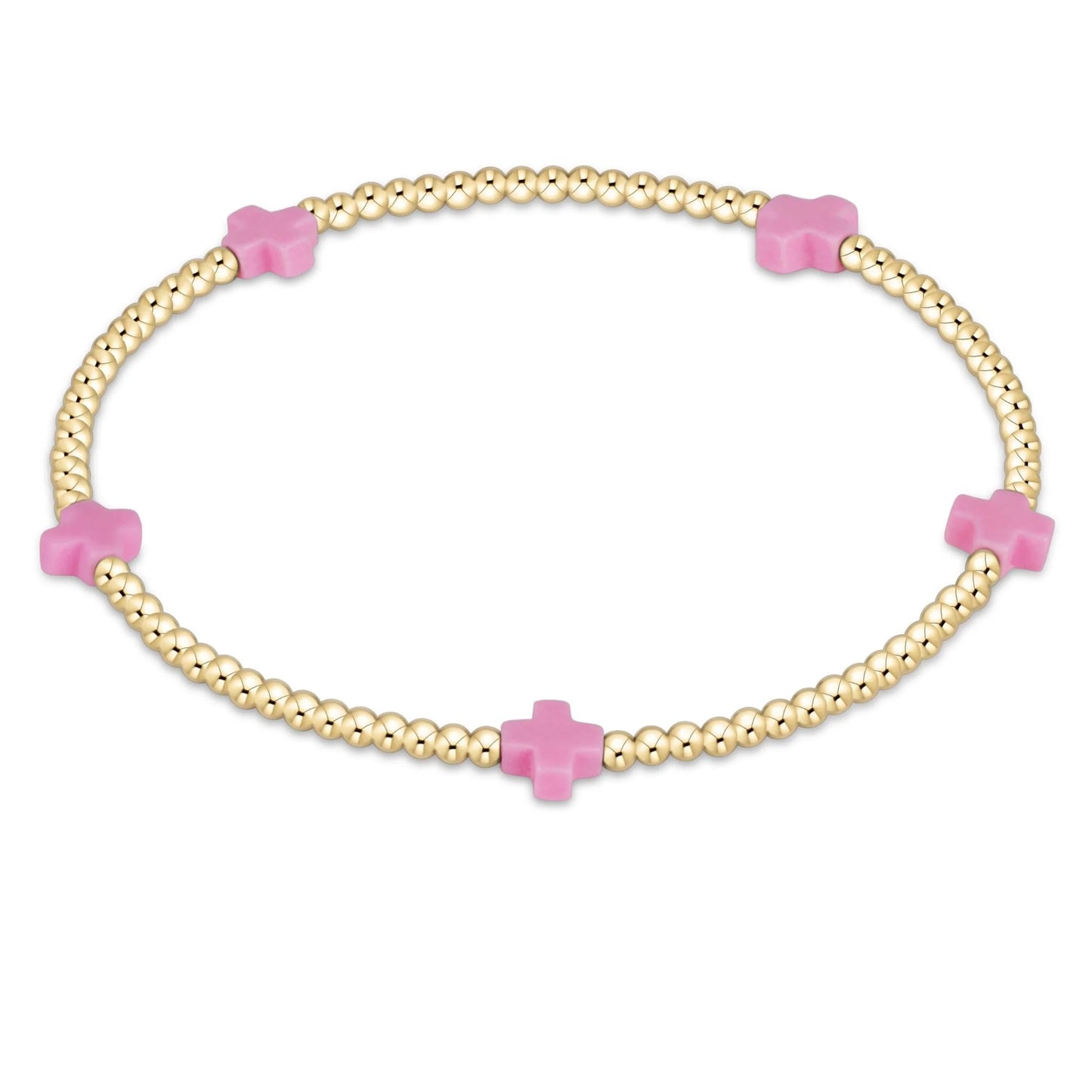 Signature Cross Small Gold 2mm Bead Bracelet - Bright Pink