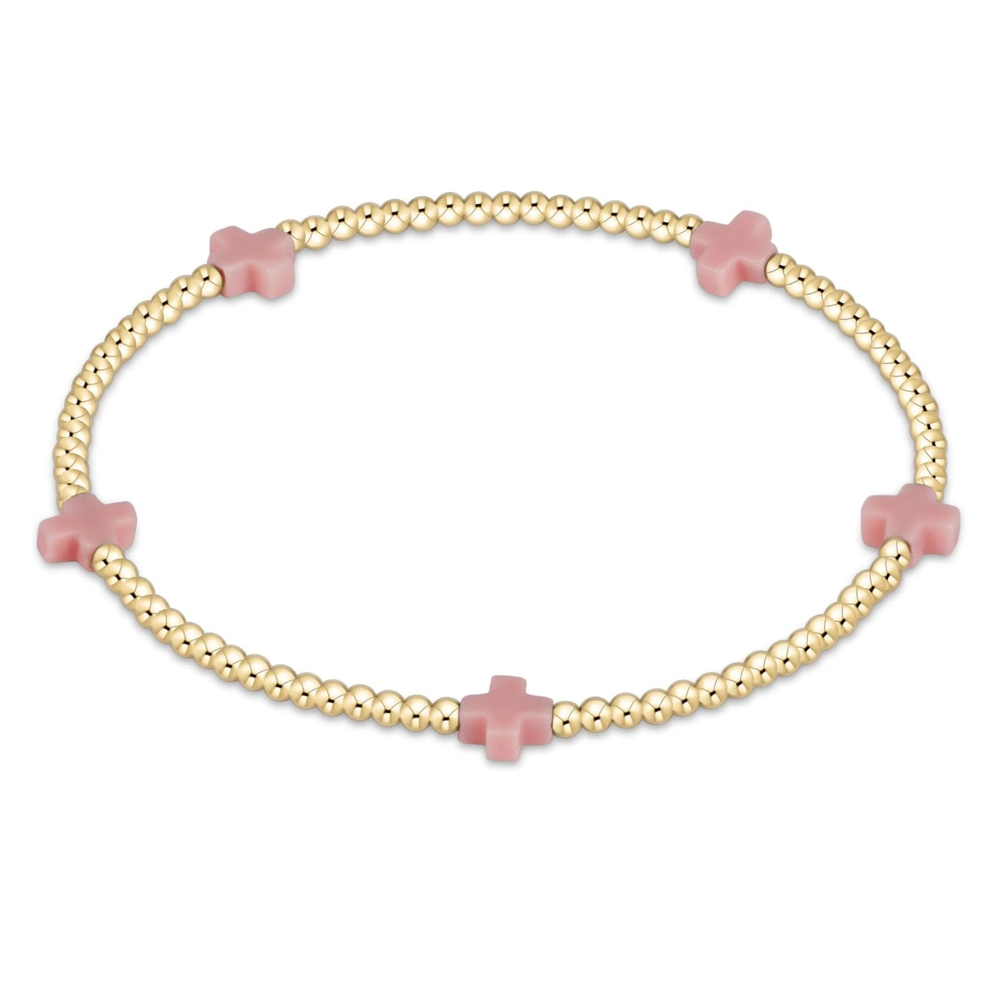 Signature Cross Small Gold 2mm Bead Bracelet - Pink