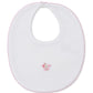 Bib w/Hand Emb, Prem. OE Rose, White/Pink