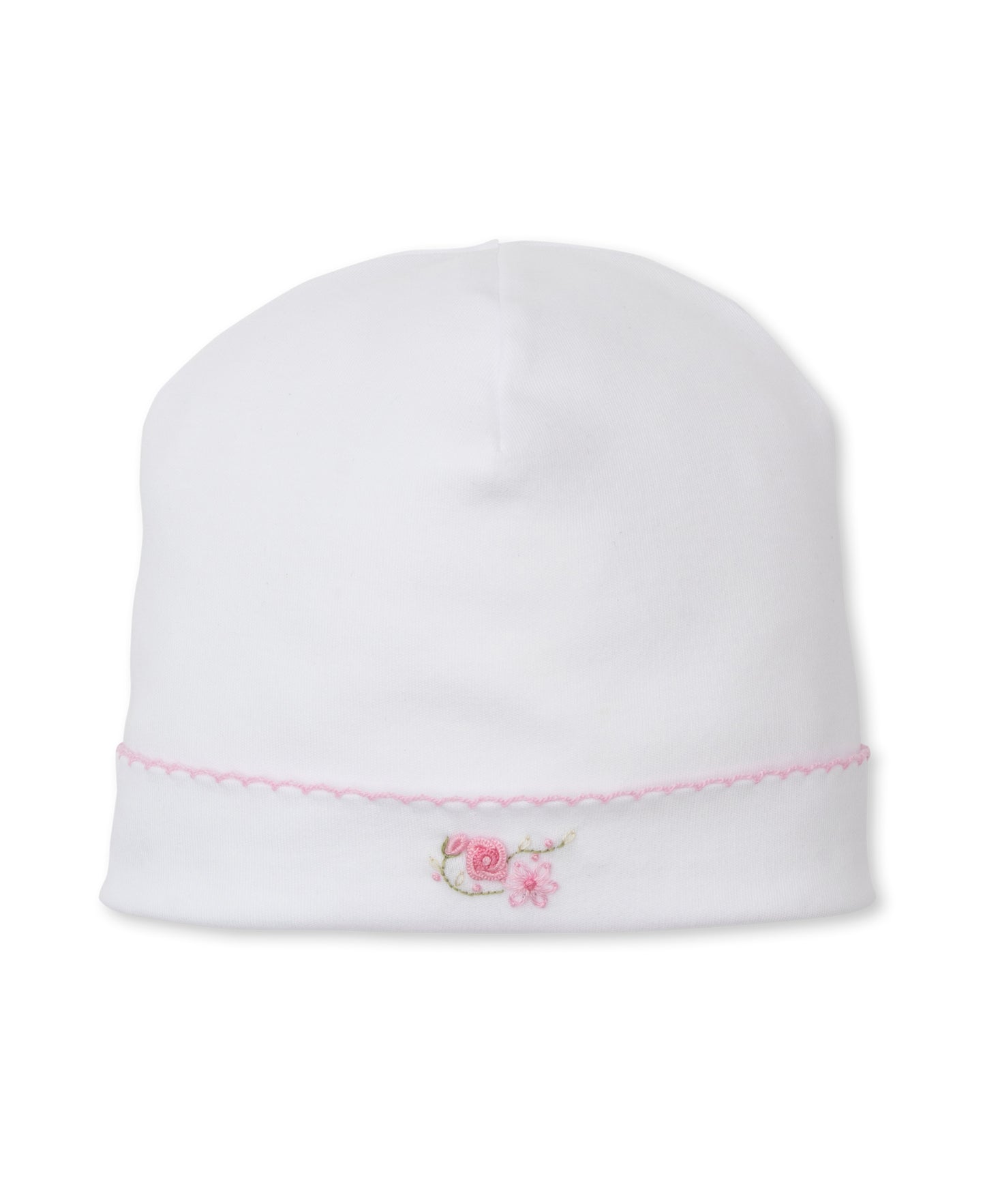 Hat w/Hand Emb., Prem. OE Rose, White/Pink