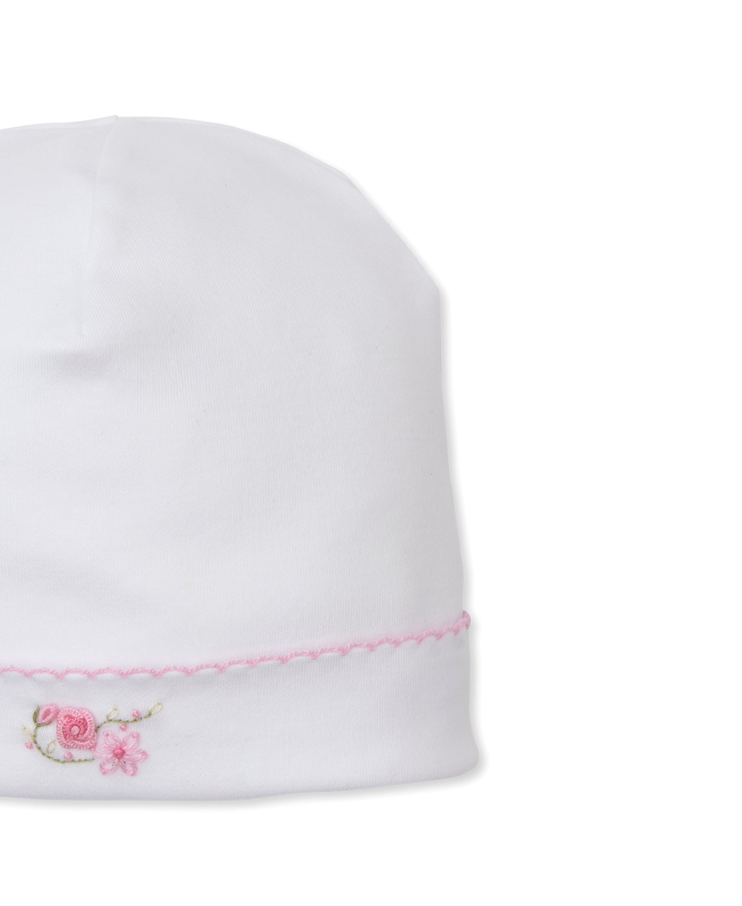 Hat w/Hand Emb., Prem. OE Rose, White/Pink