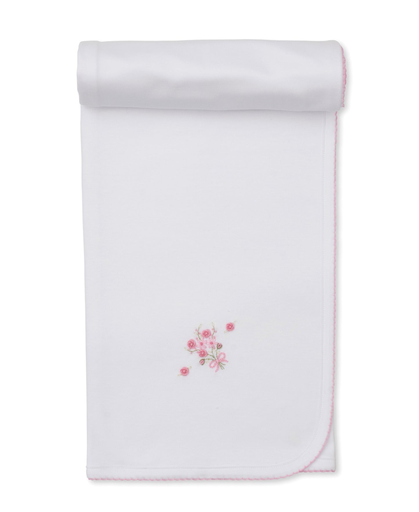 Blanket w/Hand Emb., Prem. OE Rose, White/Pink