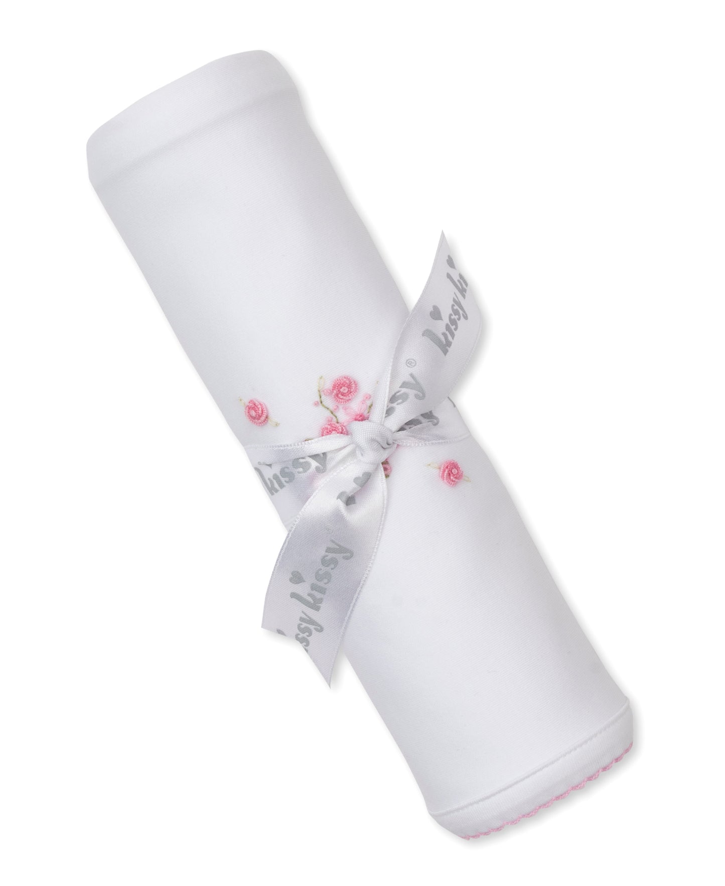Blanket w/Hand Emb., Prem. OE Rose, White/Pink