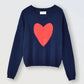 Knitted Sweater w/Heart, Navy Blue