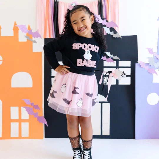 Spooky Babe Patch Halloween Sweatshirt, Black