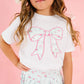Sky Blue Floral Bow Patch S/S T-Shirt, White