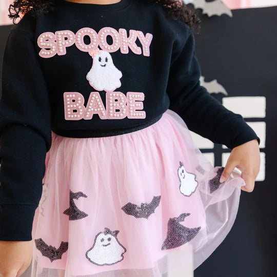 Spooky Babe Patch Halloween Sweatshirt, Black