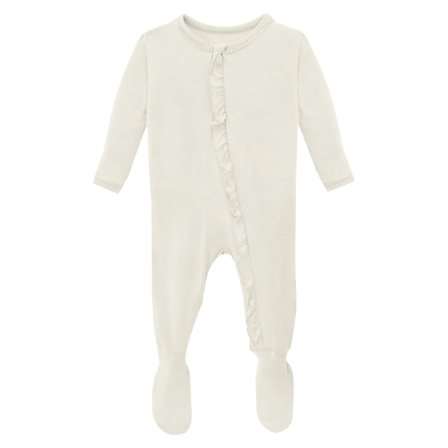 Ruffle Footie w/Zip, Natural