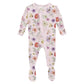 Ruffle Footie w/2-Way Zip, Shrinking Violet Pressed Flowers