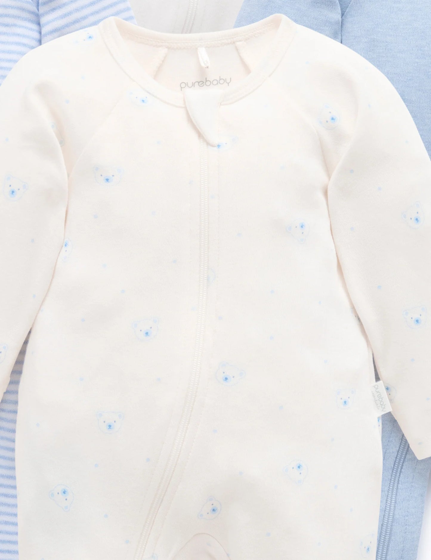 Org. Zip Footie, Pale Blue Bear