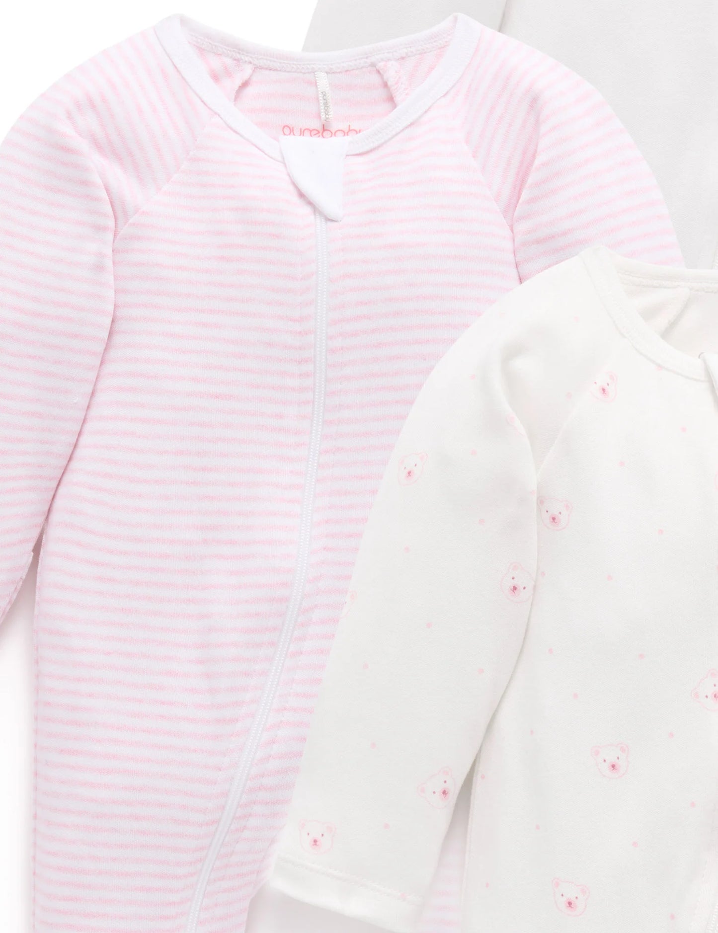 Org. Zip Footie, Pale Pink Stripe