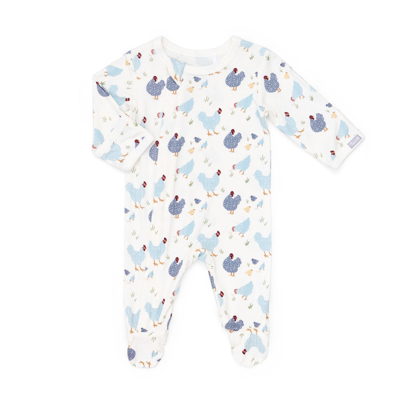 Modal Zipper Footie, Chickens on Cream