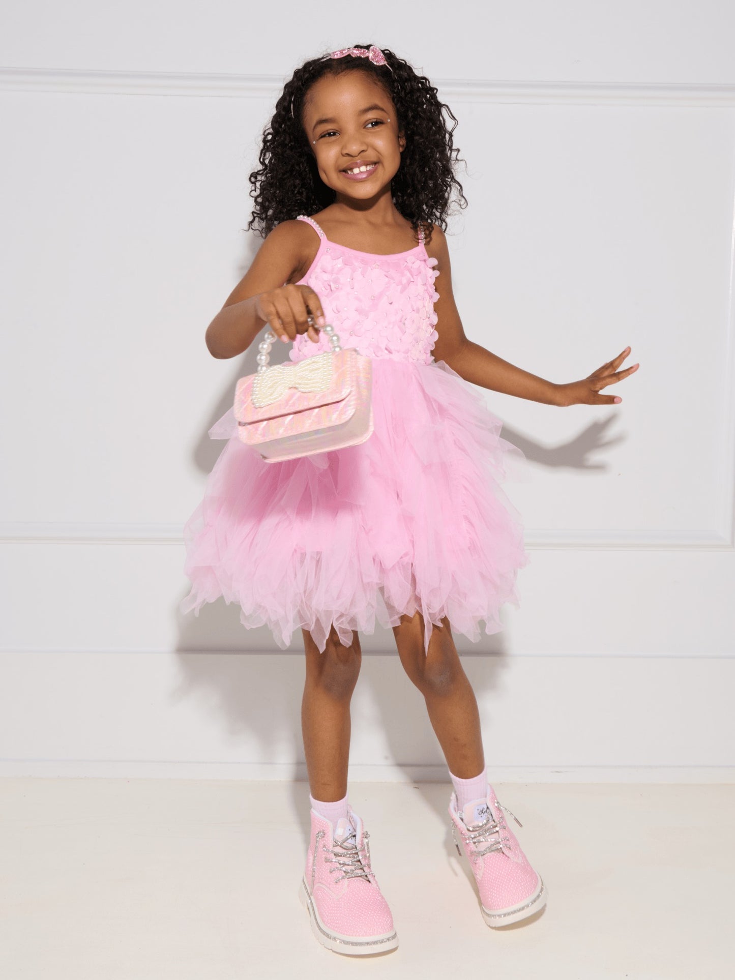 Pink 3D Flowers Tulle Dress