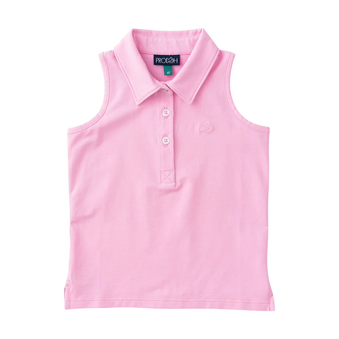 Sleeveless Cotton Polo, Pink Frosting