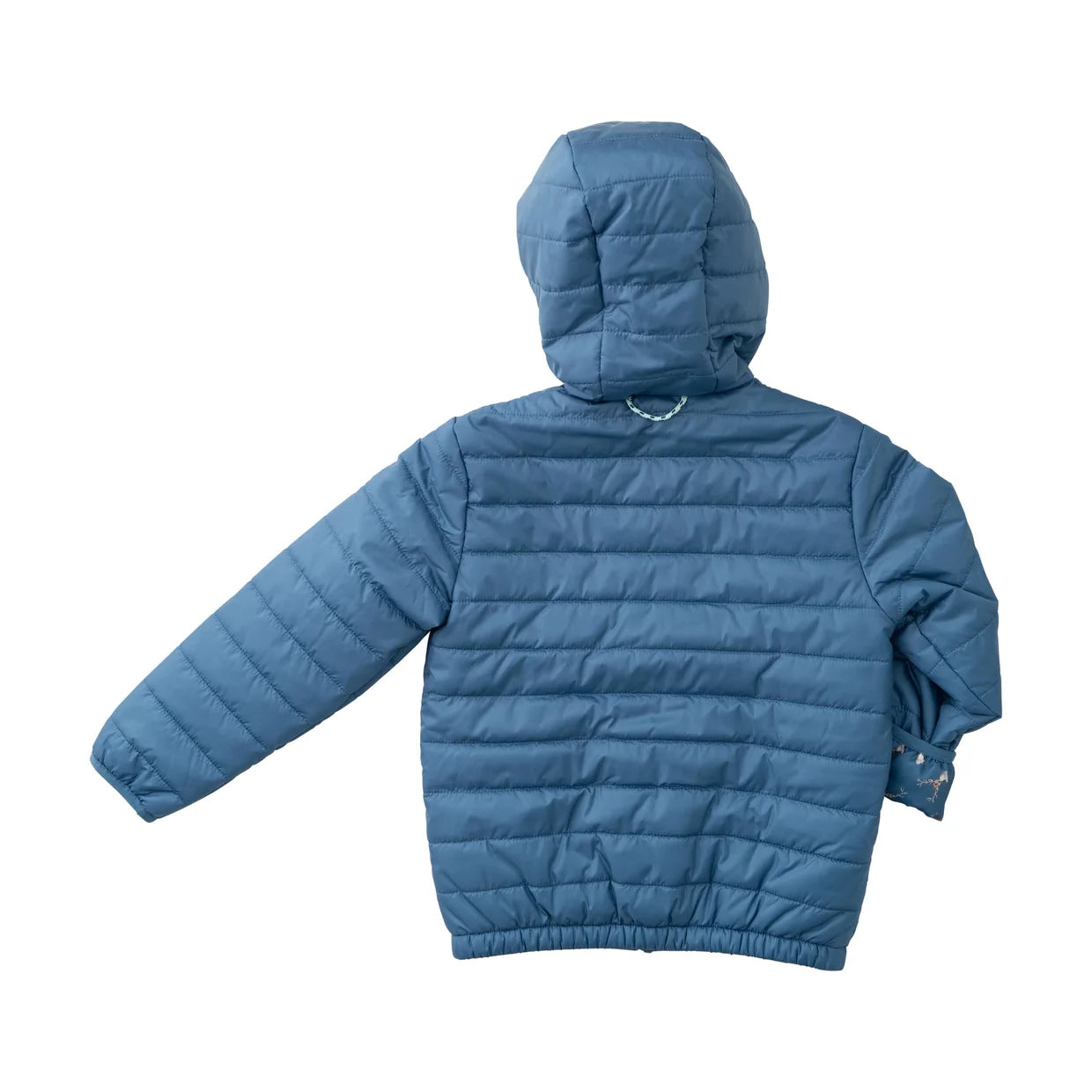 Hooded Puffer Jacket, Blue with Deer Head Printed Liner