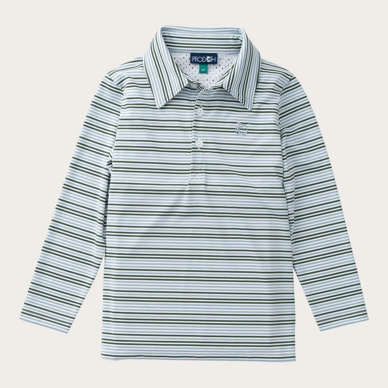 L/S Performance Polo, Arona Blue/Camping Green Stripe