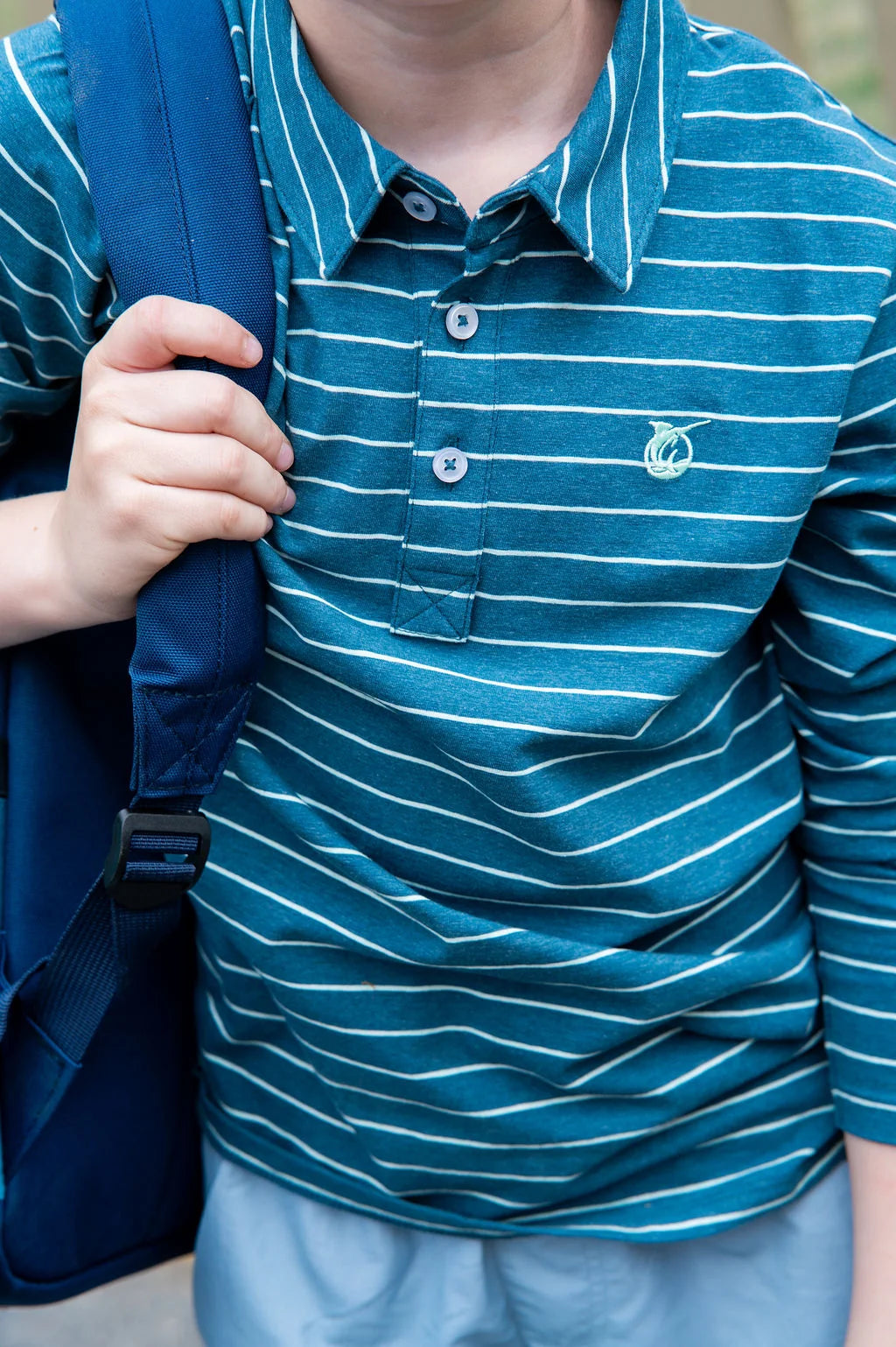 L/S Too Cool For School Polo, Tapestry Blue