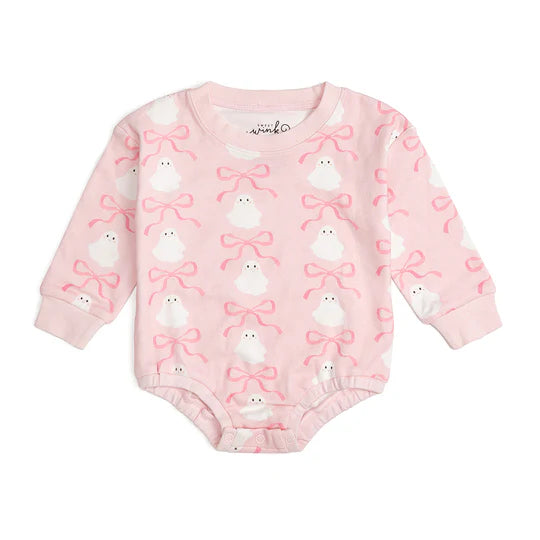 Coquette Ghost Halloween L/S Romper, Pink