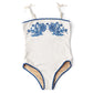 Embroidered Swimsuit, White & Navy
