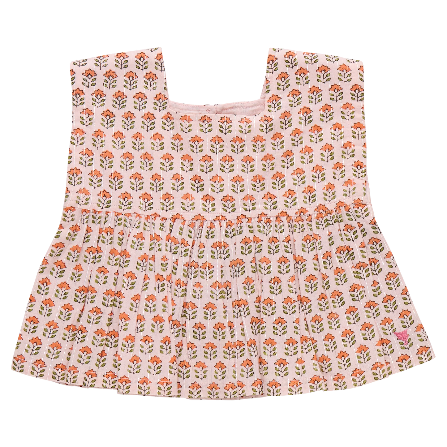 Kamari Top, Pink Prairie Block Print
