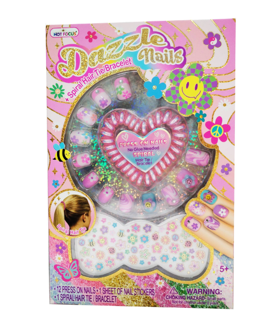 Dazzle Nails, Hair Tie, Bracelet, Groovy Flower