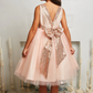 V-Back & Bow Dress, Blush/Rose Gold Sequins