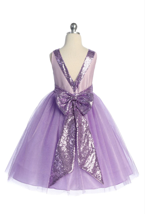 V-Back & Bow Dress, Lavender/Matching Sequins