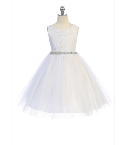 Lace Illusion Dress w/Rhinestone Trim