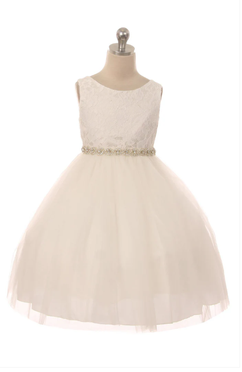 Lace Illusion Dress w/Rhinestone Trim