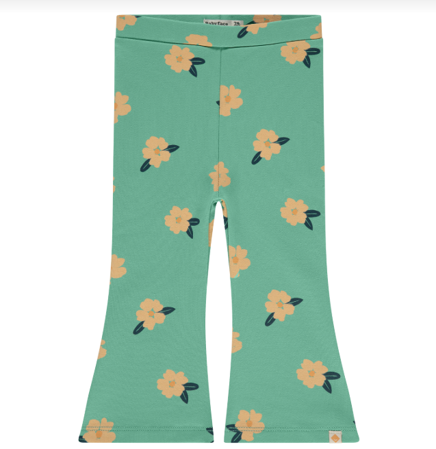 Flared Pants, Seafoam w/Flowers