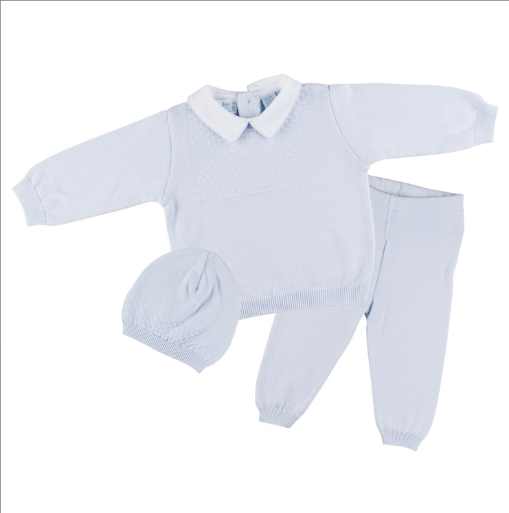 Pique Collar Diamond Knit 2-Piece with Hat