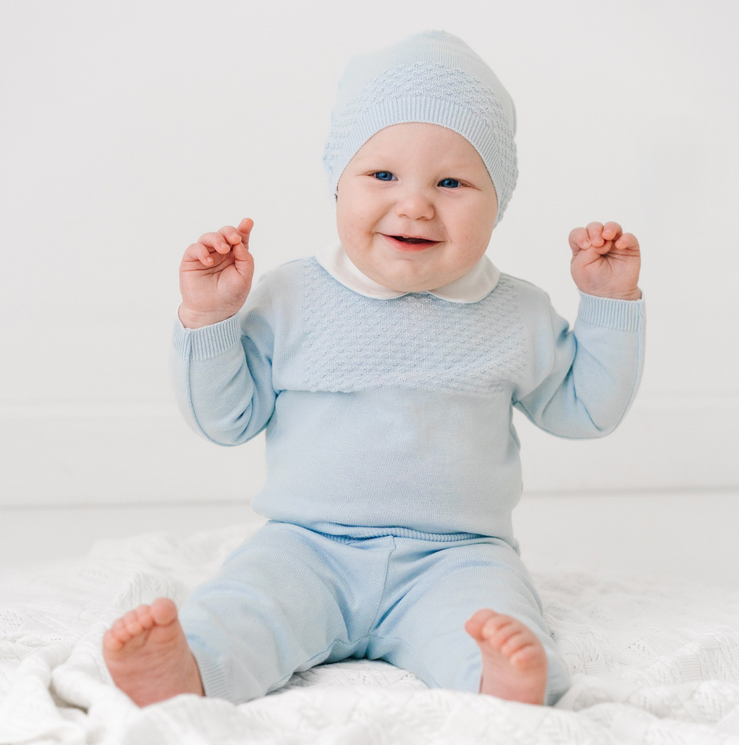 Pique Collar Diamond Knit 2-Piece with Hat