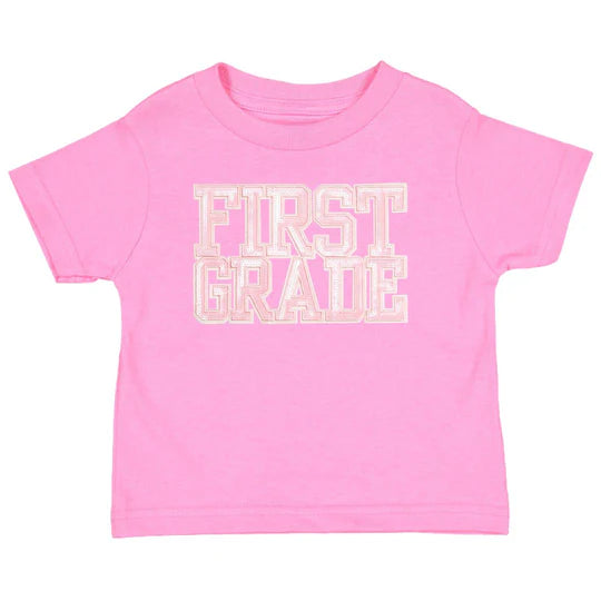 First Grade Sequin Patch S/S T-Shirt, Raspberry