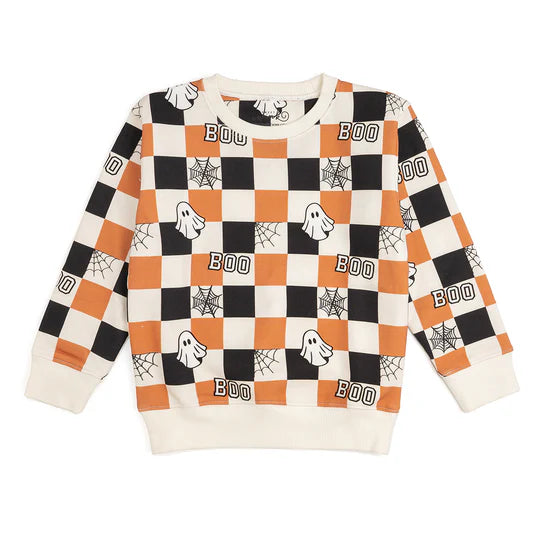 Boo Checkered Halloween Sweatshirt, Natural