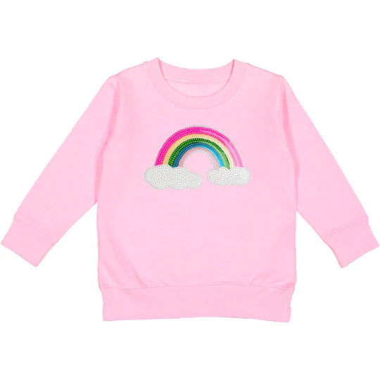 Rainbow Sequin Patch Sweatshirt, Pink