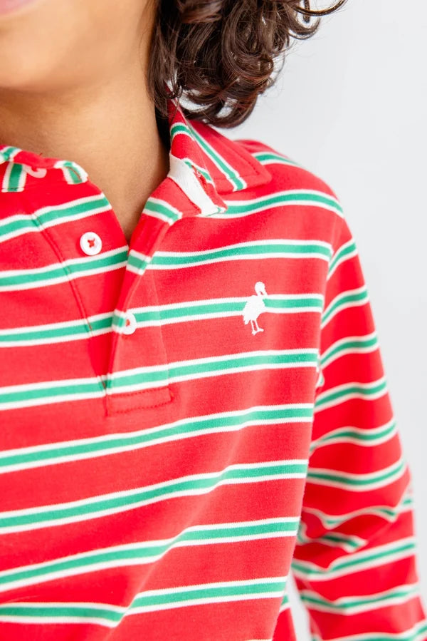 L/S Prim and Proper Polo and Onesie, Red/Green Stripe