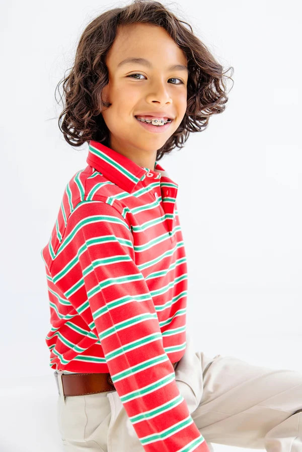 L/S Prim and Proper Polo and Onesie, Red/Green Stripe