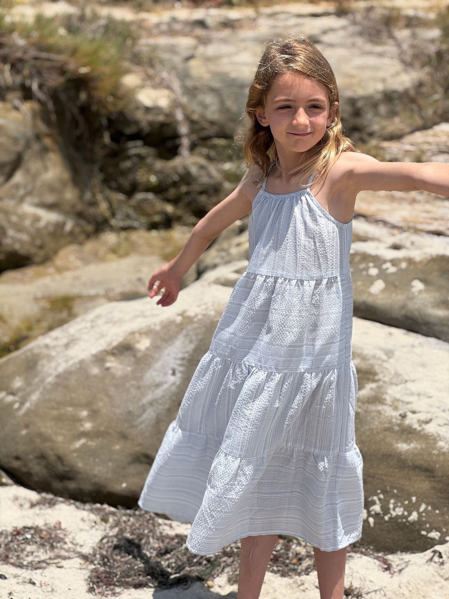 Sage Dress, Blue Stripe