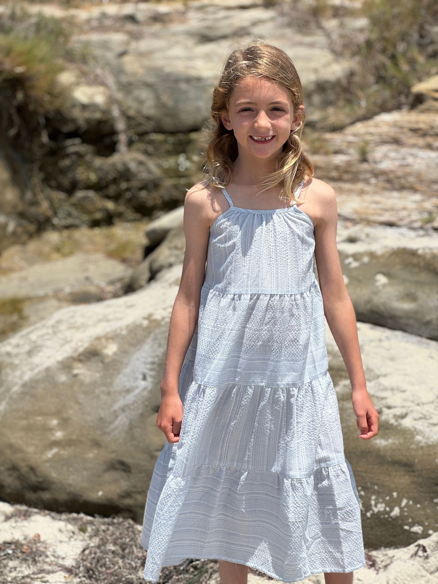 Sage Dress, Blue Stripe